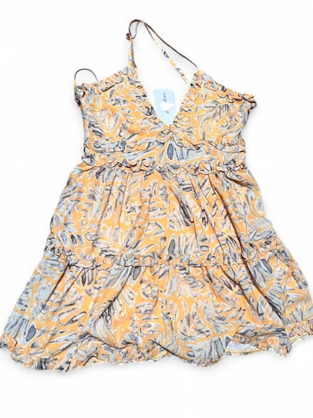 Girls' Yellow Leaf-Print Tiered Sundress -